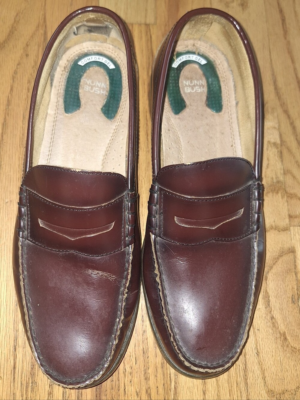 Nunn Bush Mens Dress Penny Loafers 9.5m Slip On Leather Brown Comfort Gel